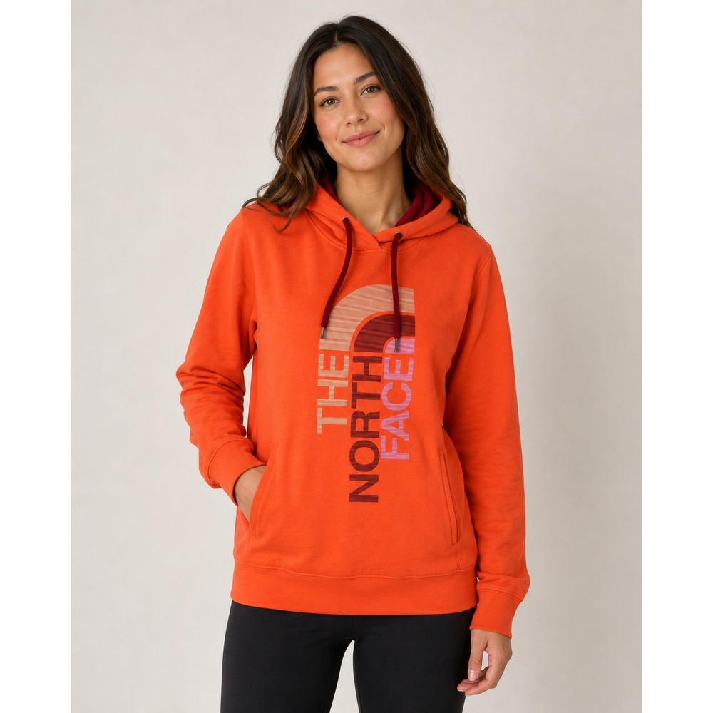 The North Face Hoodie‎ Womens XL Orange Graphic Logo Pullover Fleece NF00CH2W